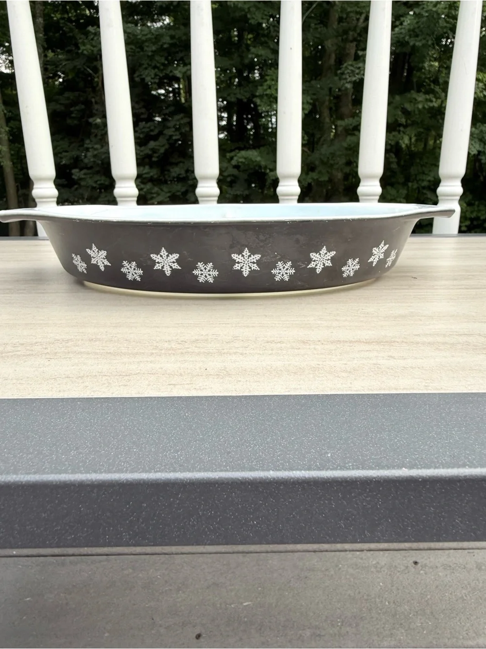 Vintage Pyrex Black Snowflake Divided Oval Casserole Dish